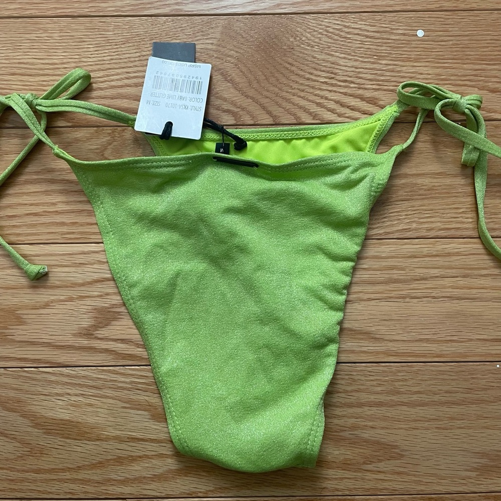 NWT Kendall + Kylie Baby Lime Glitter Metallic Triangle Bikini Bottoms sz M - Picture 2 of 6